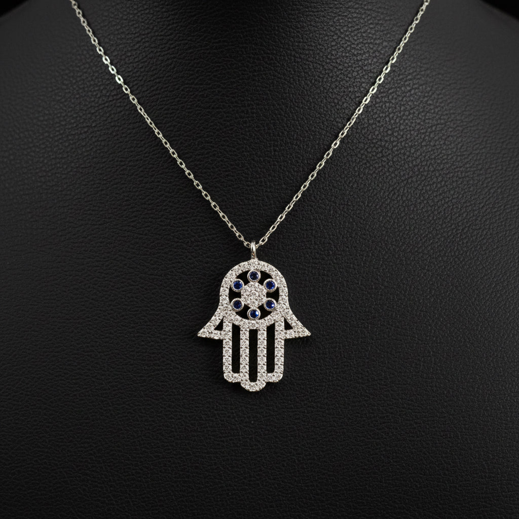 Silberkette mit Hamsa Anhänger (Hand der Fatima)