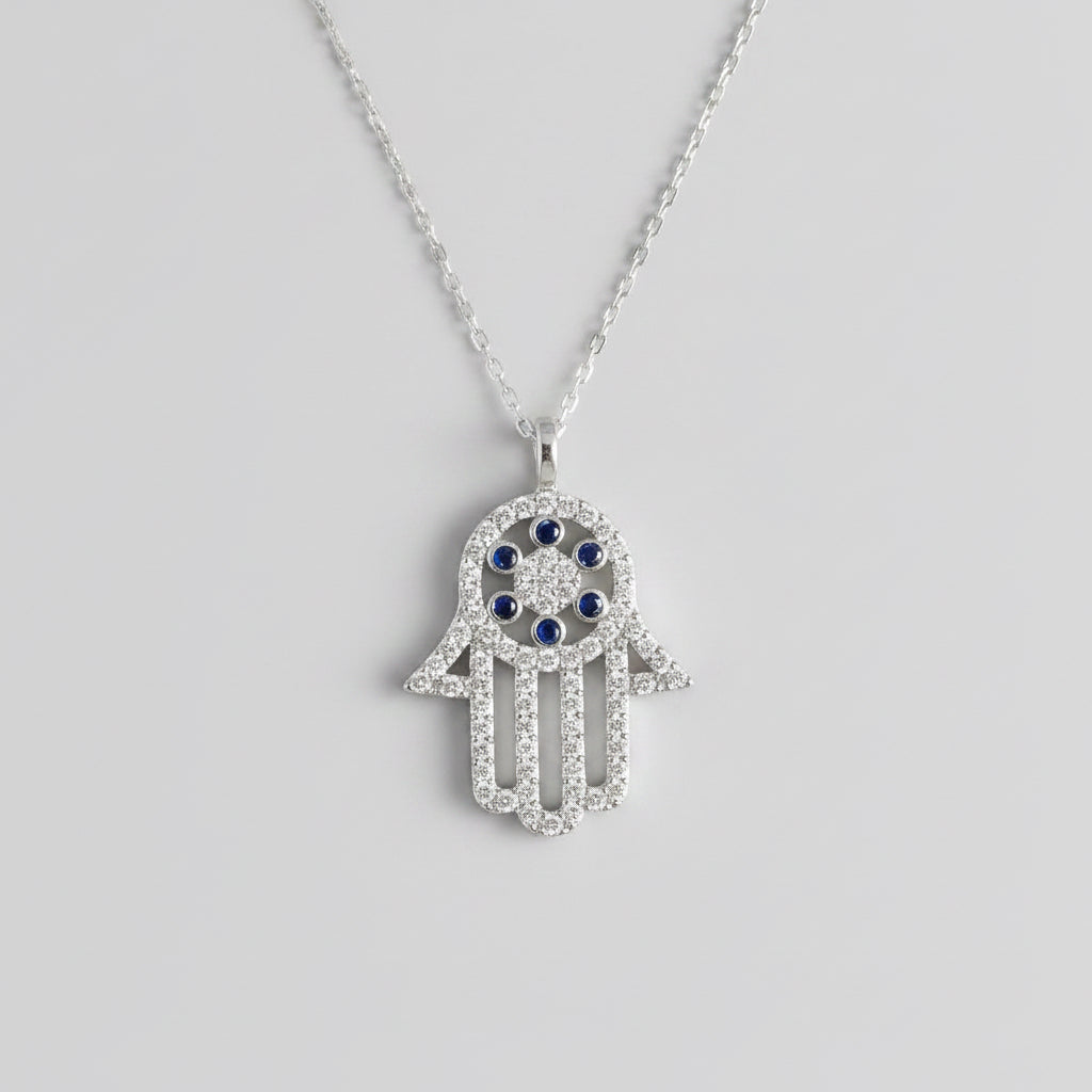 Silberkette mit Hamsa Anhänger (Hand der Fatima)