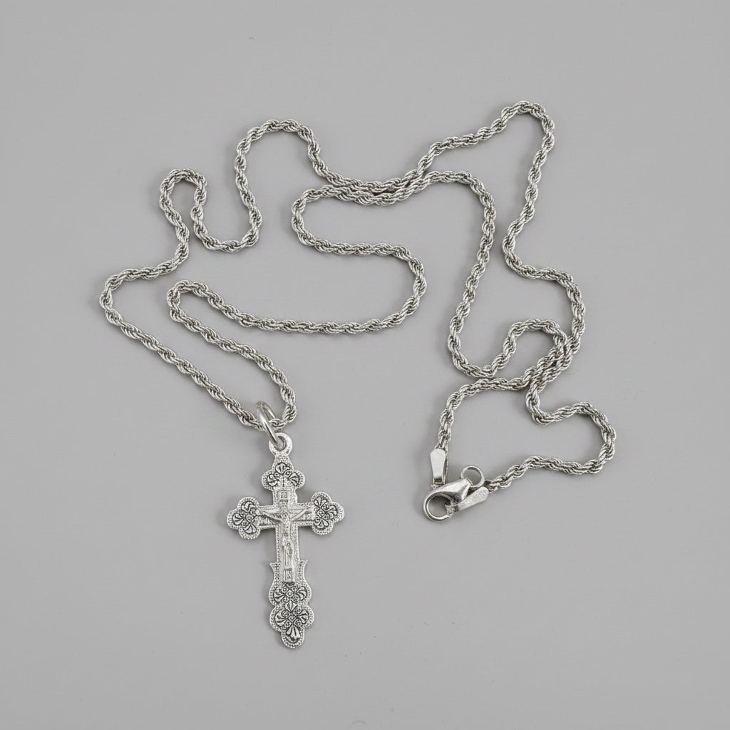 Kordellkette mit Kreuzanhänger - Orthodoxes Kreuz