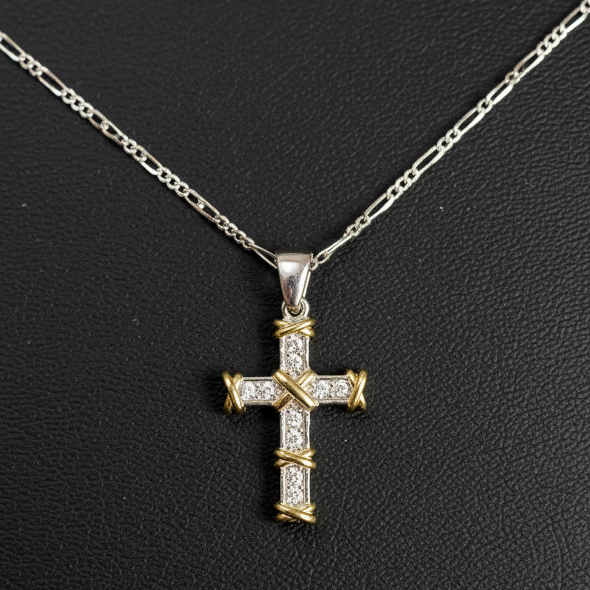 925er Silber - Kreuzkette mit Zirkonia Steinen - 50 cm - 5 gramm