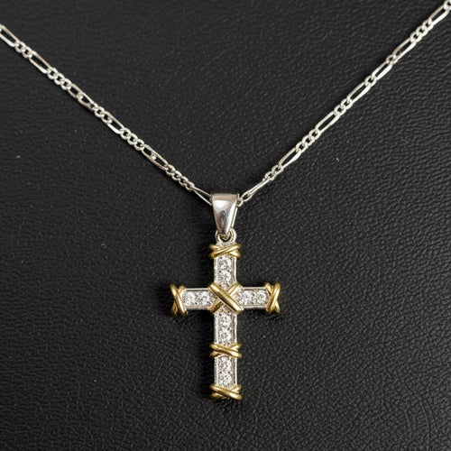 925er Silber - Kreuzkette mit Zirkonia Steinen - 50 cm - 5 gramm