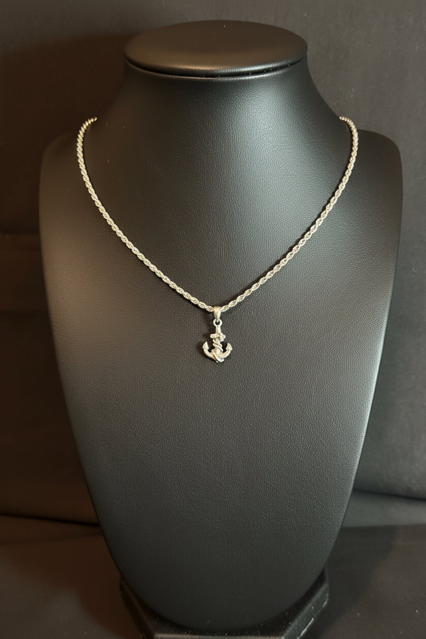 925er Silber Kordellkette mit Ankeranhänger - Ankerkette
