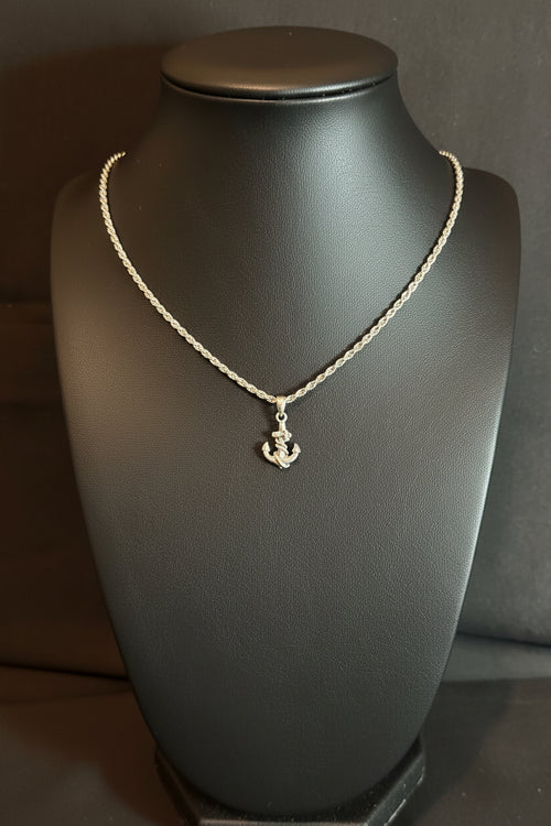 925er Silber Kordellkette mit Ankeranhänger - Ankerkette