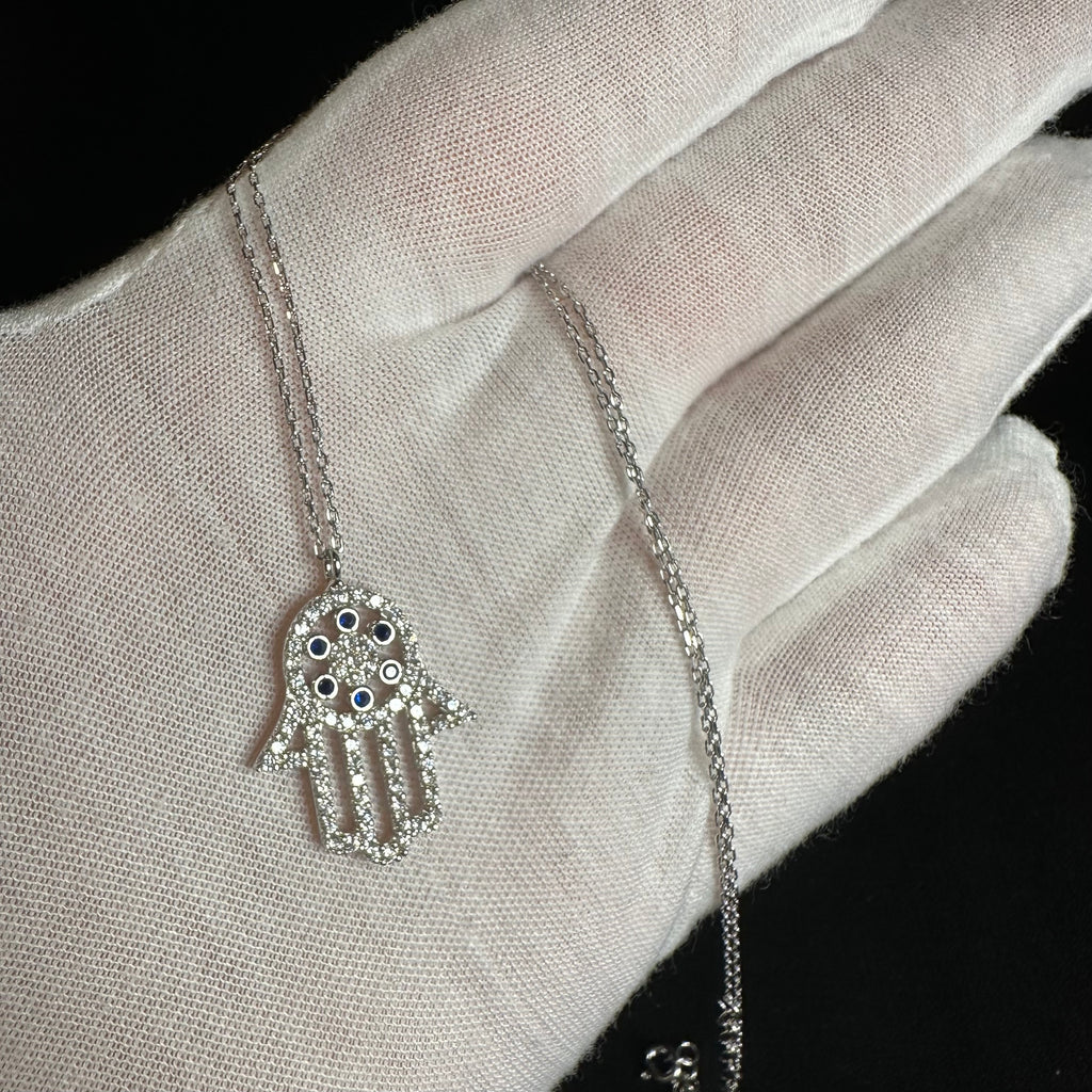 Silberkette mit Hamsa Anhänger (Hand der Fatima)