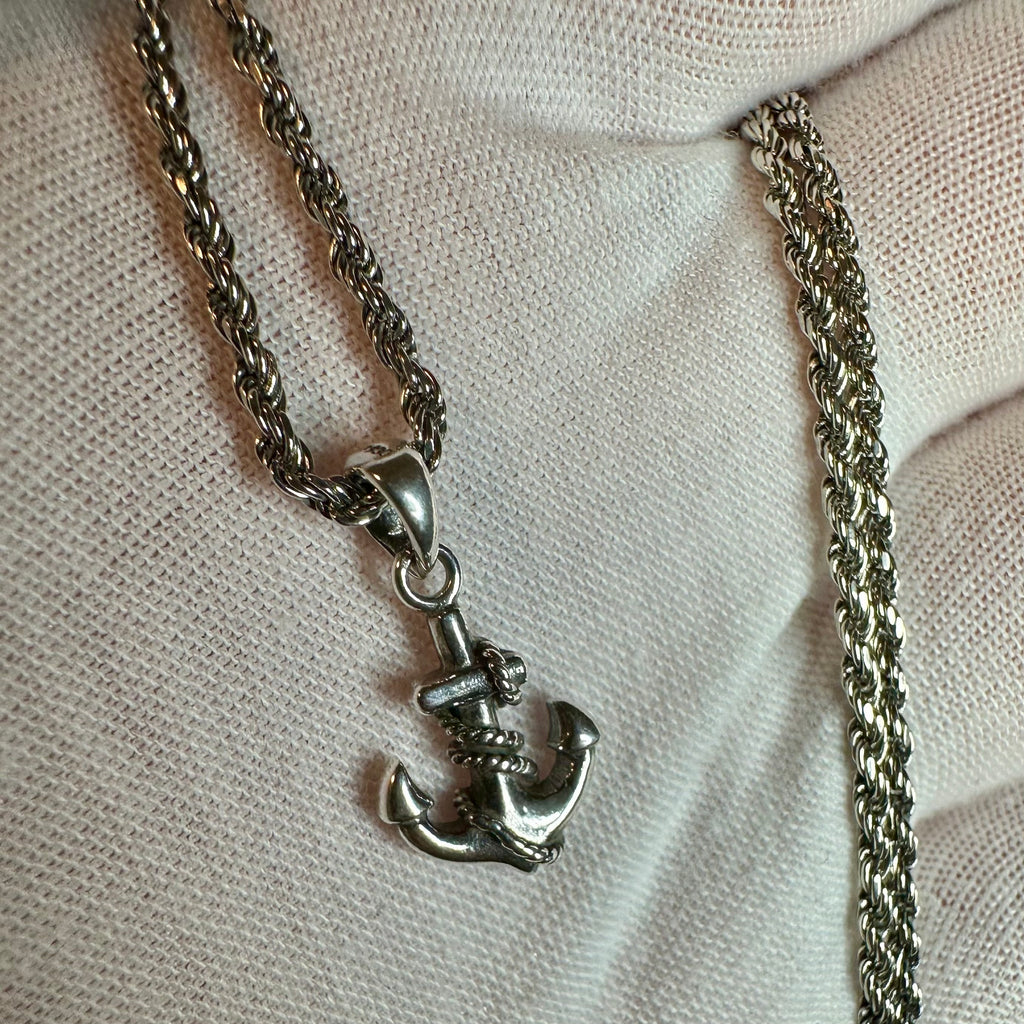 925er Silber Kordellkette mit Ankeranhänger - Ankerkette