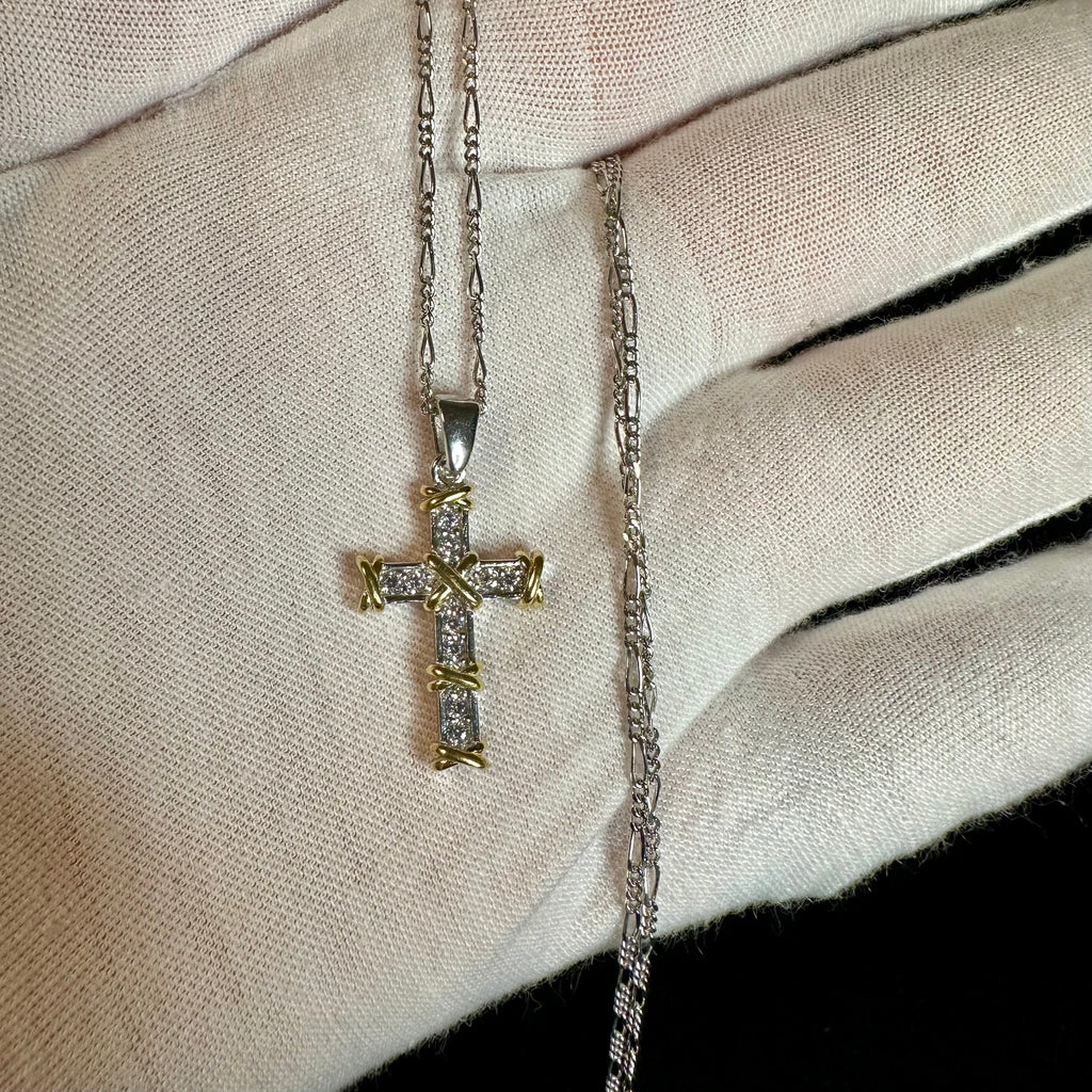 925er Silber - Kreuzkette mit Zirkonia Steinen - 50 cm - 5 gramm