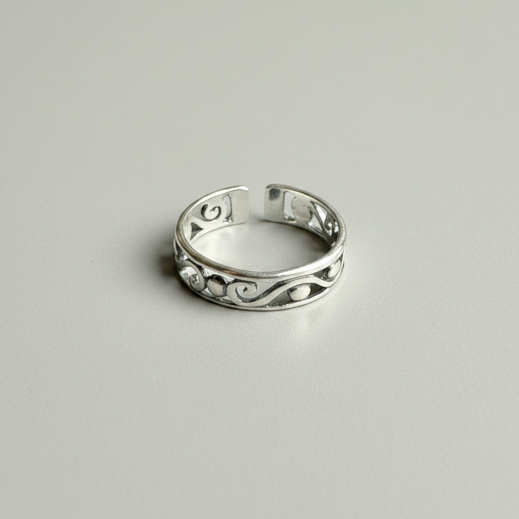 Offener Silberring mit Motiven - 925 Sterlingsilber