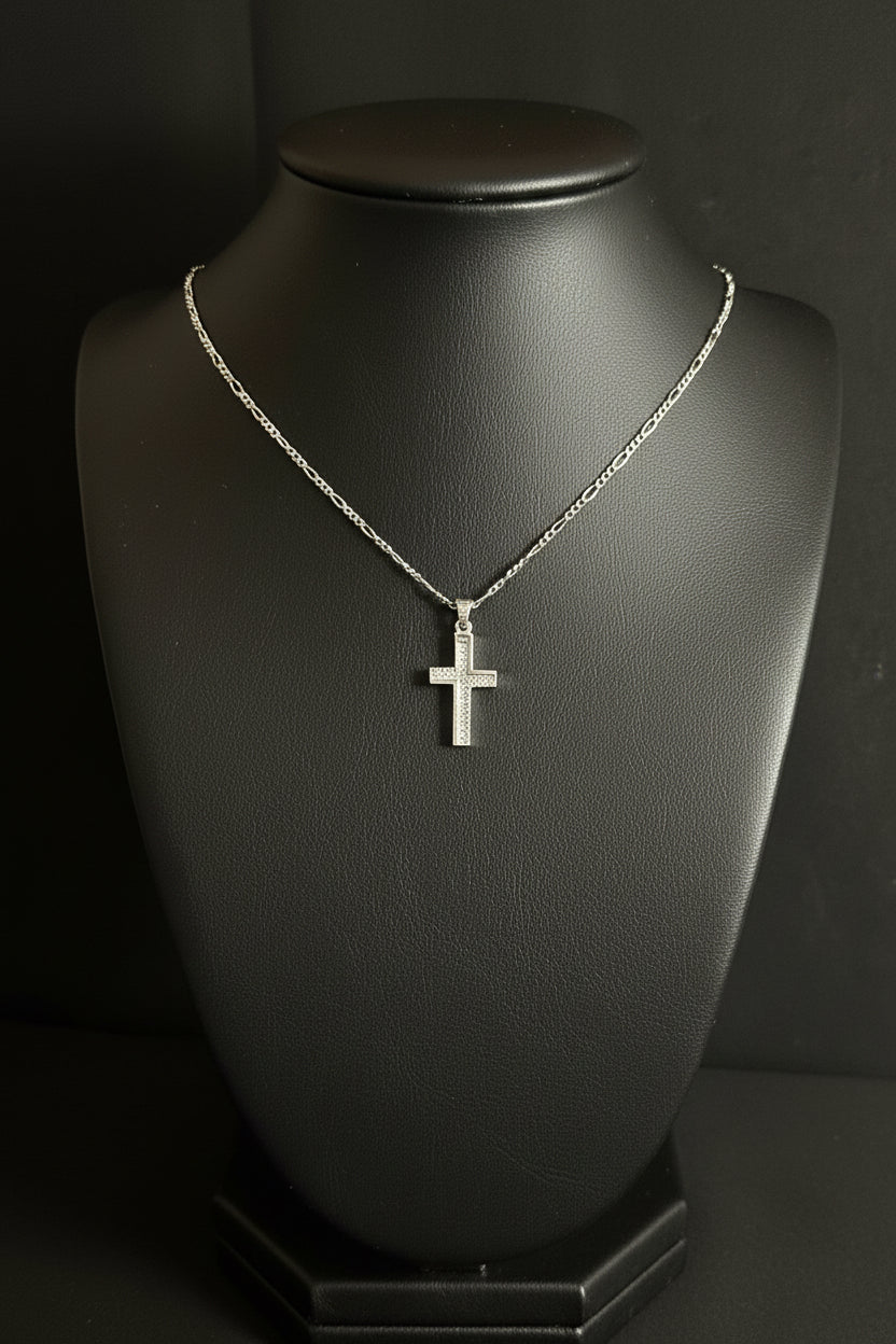 925er Silber - Kreuzkette mit Zirkonia Steinen - 50 cm - 5 gramm