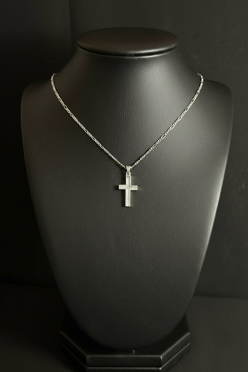 925er Silber - Kreuzkette mit Zirkonia Steinen - 50 cm - 5 gramm