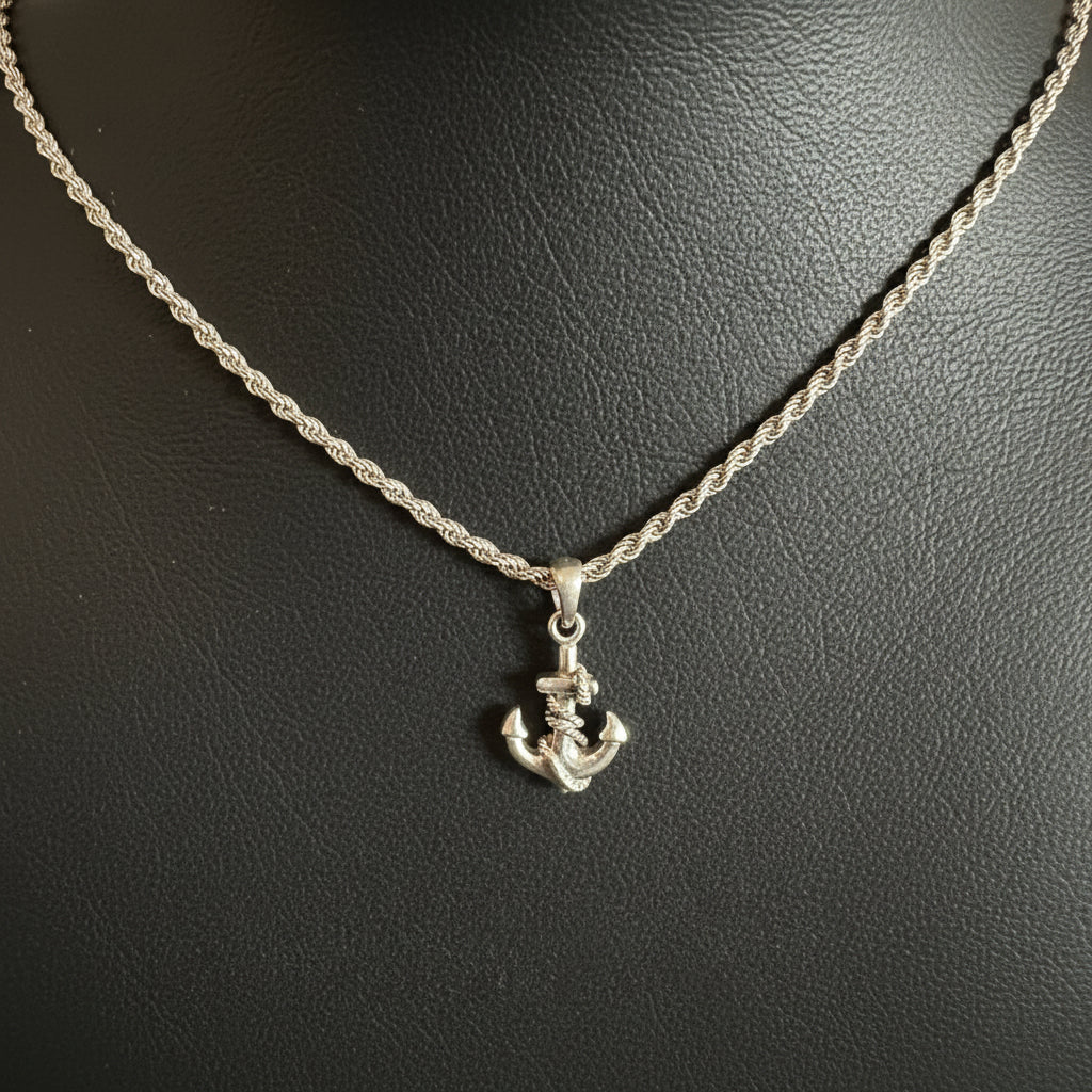 925er Silber Kordellkette mit Ankeranhänger - Ankerkette