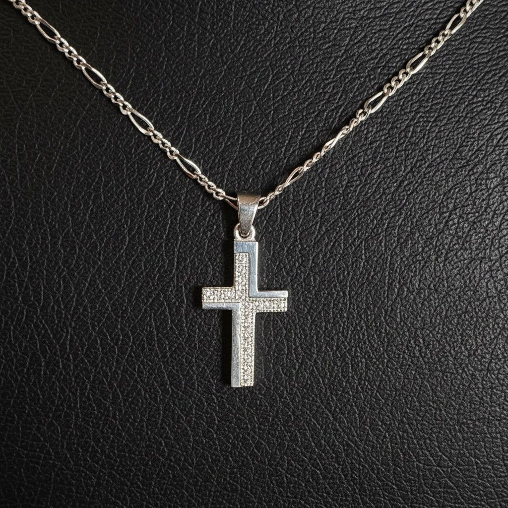 925er Silber - Kreuzkette mit Zirkonia Steinen - 50 cm - 5 gramm