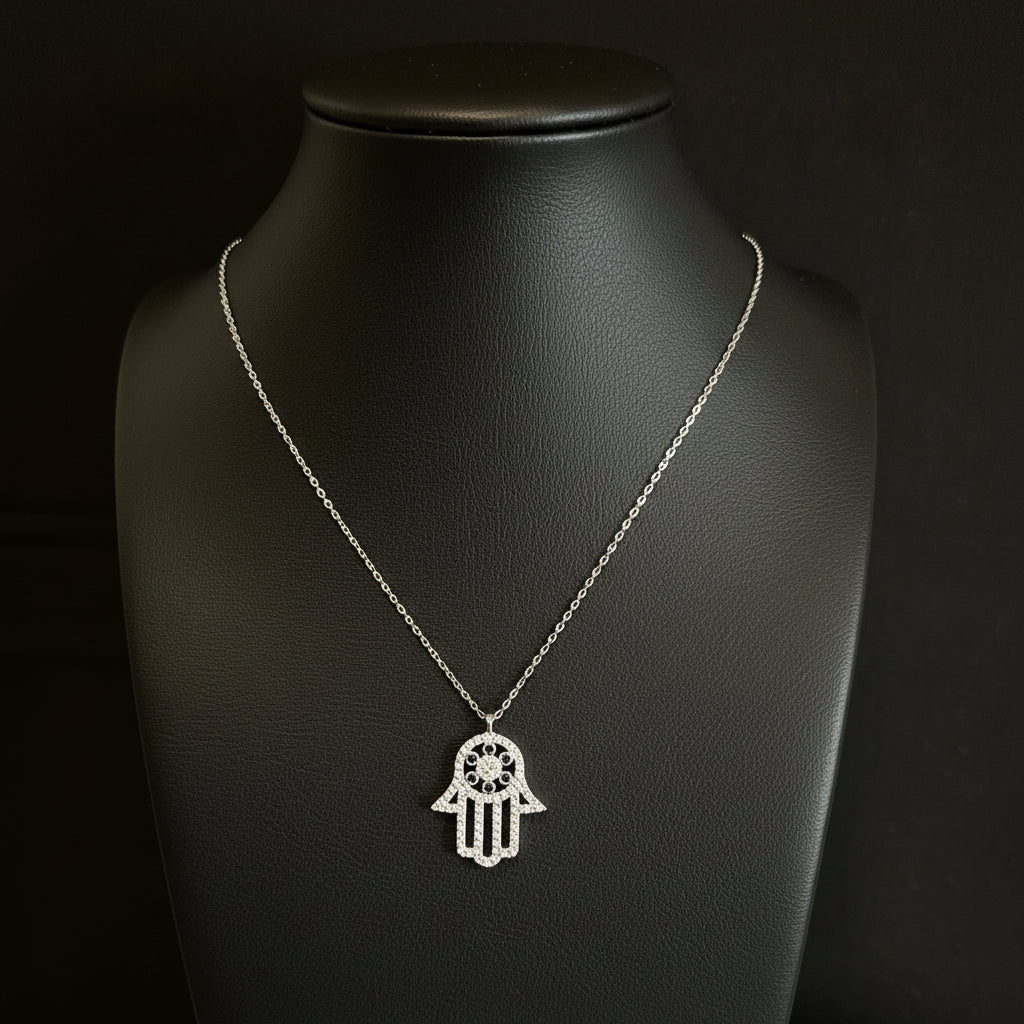 Silberkette mit Hamsa Anhänger (Hand der Fatima)
