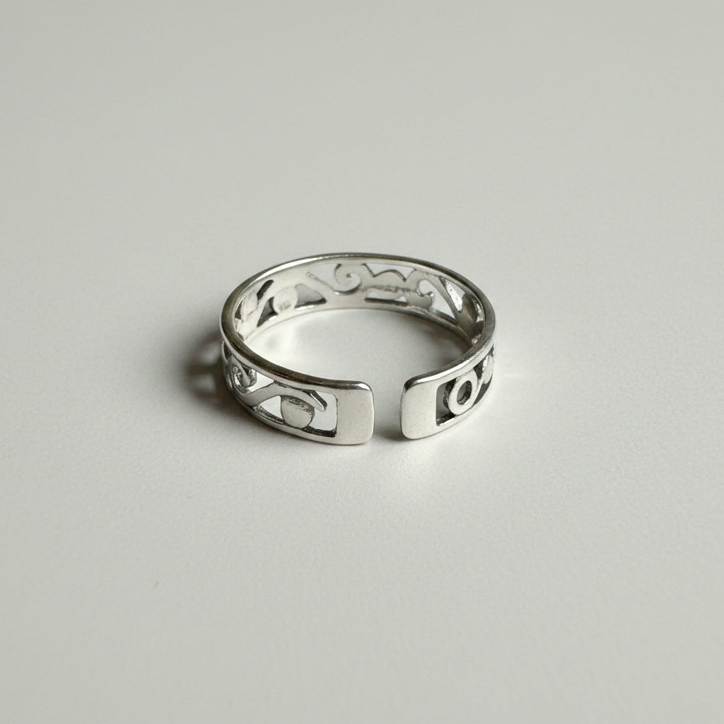 Offener Silberring mit Motiven - 925 Sterlingsilber