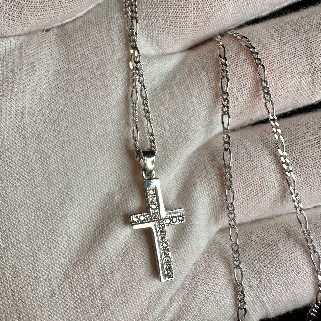 925er Silber - Kreuzkette mit Zirkonia Steinen - 50 cm - 5 gramm