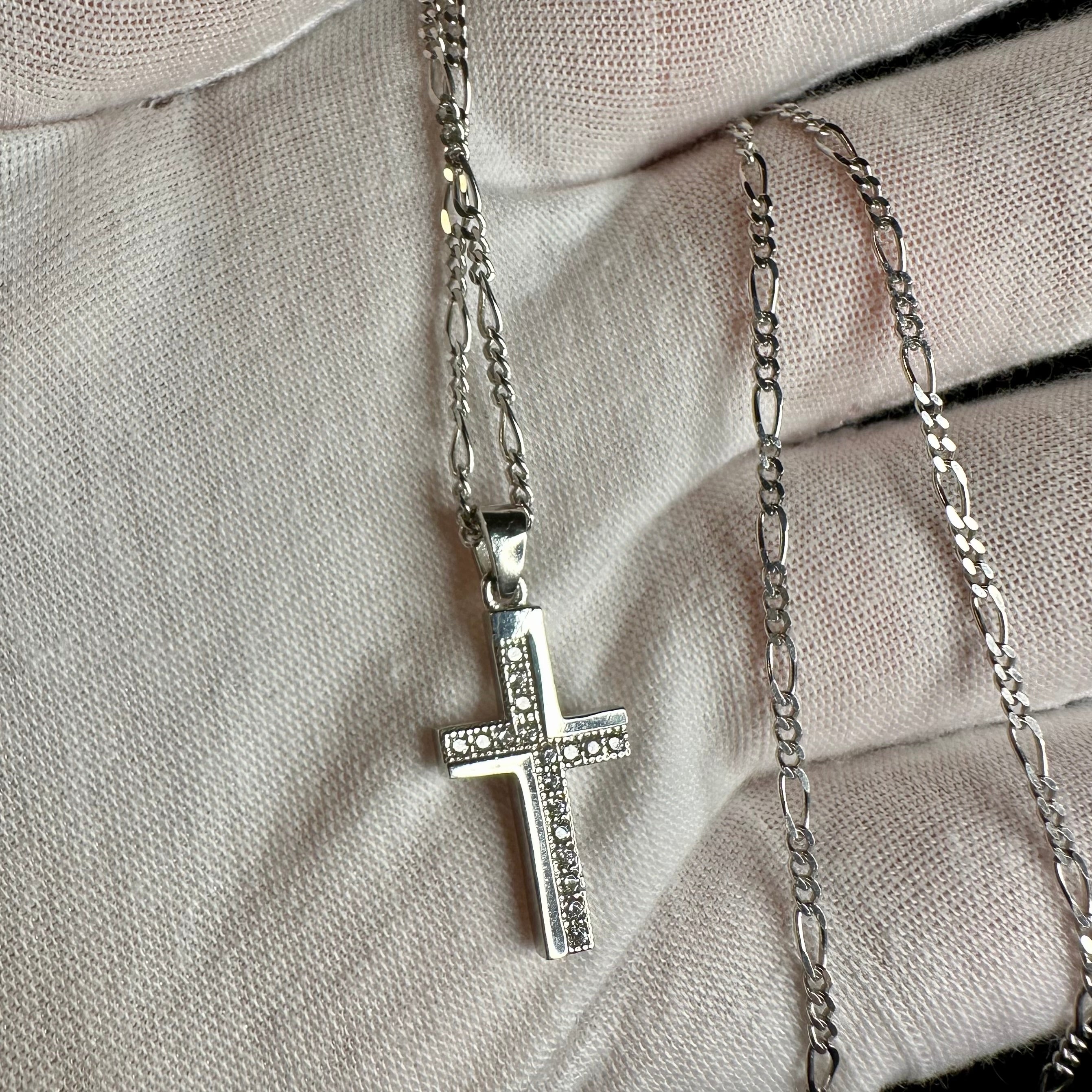 925er Silber - Kreuzkette mit Zirkonia Steinen - 50 cm - 5 gramm