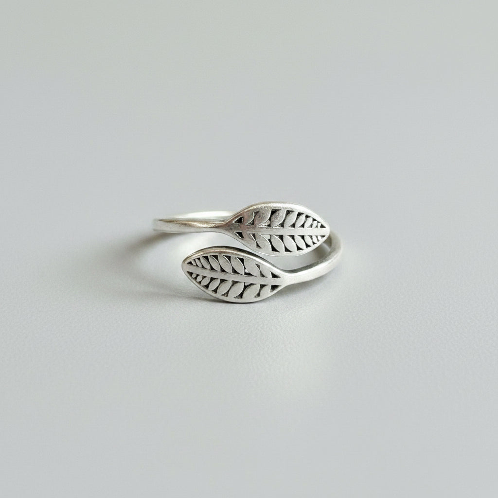 Sterlingsilber - Zwei-Blätter offener Ring - Größe 47