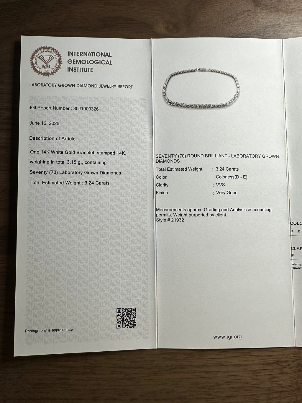 Tennisarmband - 14 KT Weißgold - 3.24ct Diamanten (Lab Grown) - IGI zertifiziert