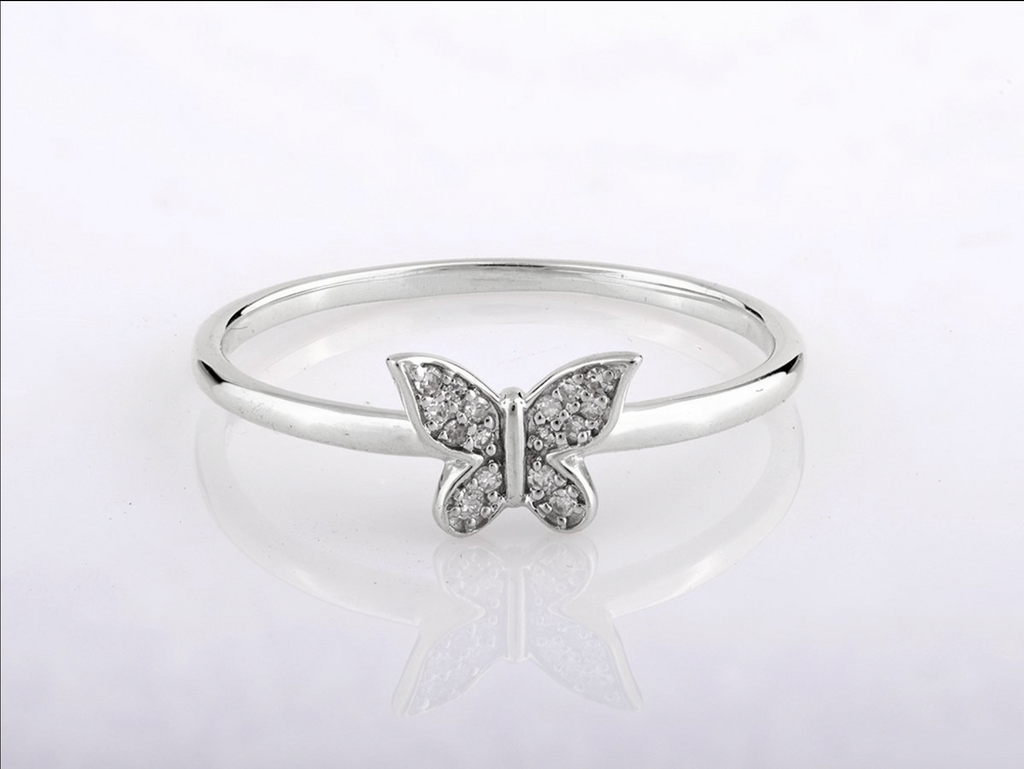 Schmetterlingsring – 14kt Weißgold, 0,05 ct natürlicher Diamant