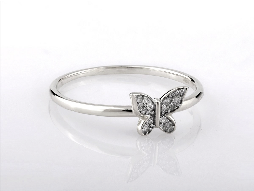Schmetterlingsring – 14kt Weißgold, 0,05 ct natürlicher Diamant