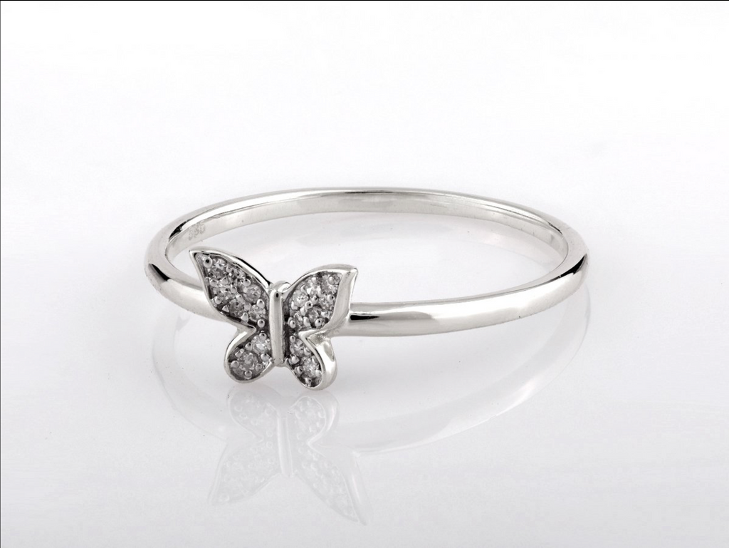 Schmetterlingsring – 14kt Weißgold, 0,05 ct natürlicher Diamant