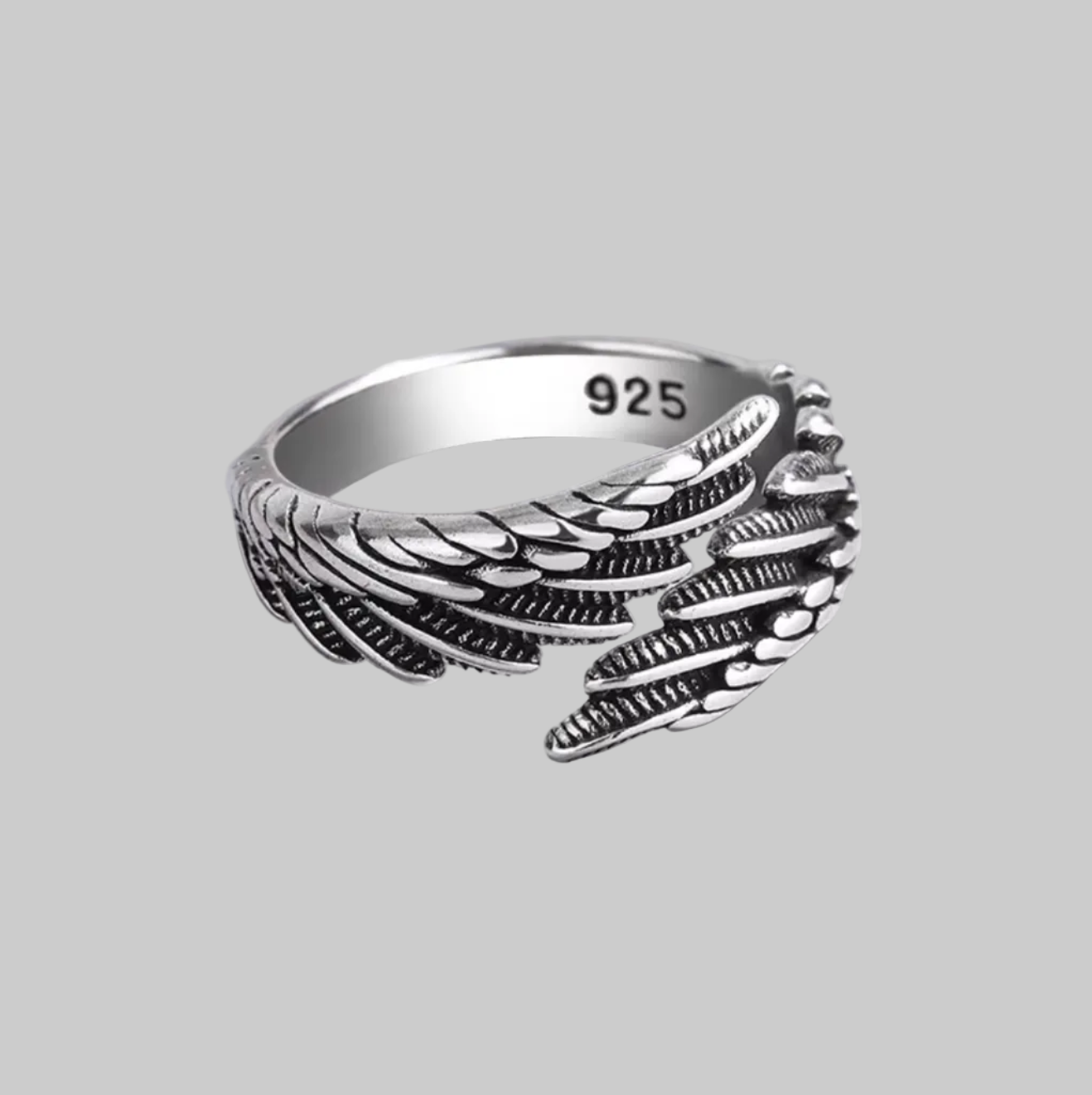 Ring mit Flügeldesign - Flügelring - 925 Silberbeschichtung - Innen aus Kupfer - Größe ist verstellbar