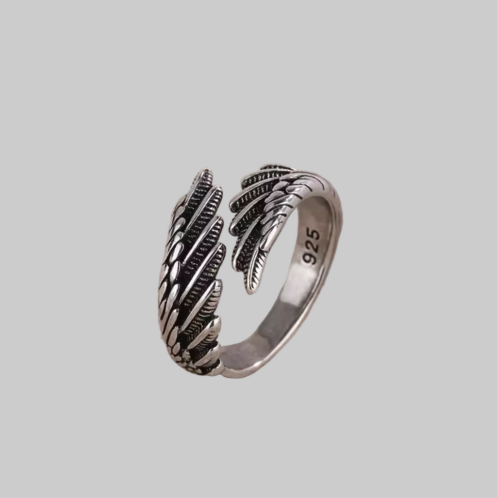 Ring mit Flügeldesign - Flügelring - 925 Silberbeschichtung - Innen aus Kupfer - Größe ist verstellbar