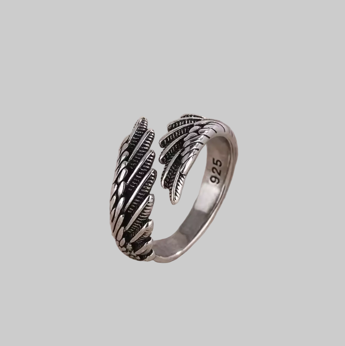 Ring mit Flügeldesign - Flügelring - 925 Silberbeschichtung - Innen aus Kupfer - Größe ist verstellbar