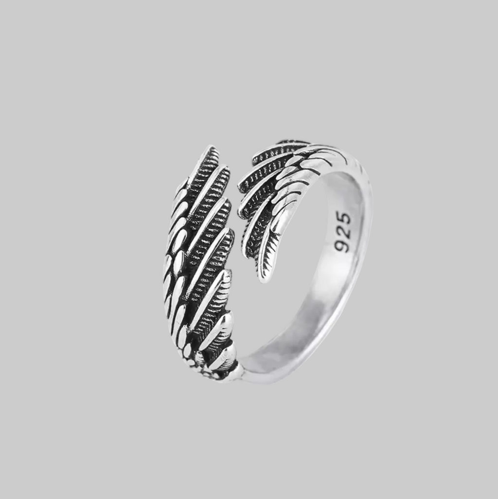 Ring mit Flügeldesign - Flügelring - 925 Silberbeschichtung - Innen aus Kupfer - Größe ist verstellbar