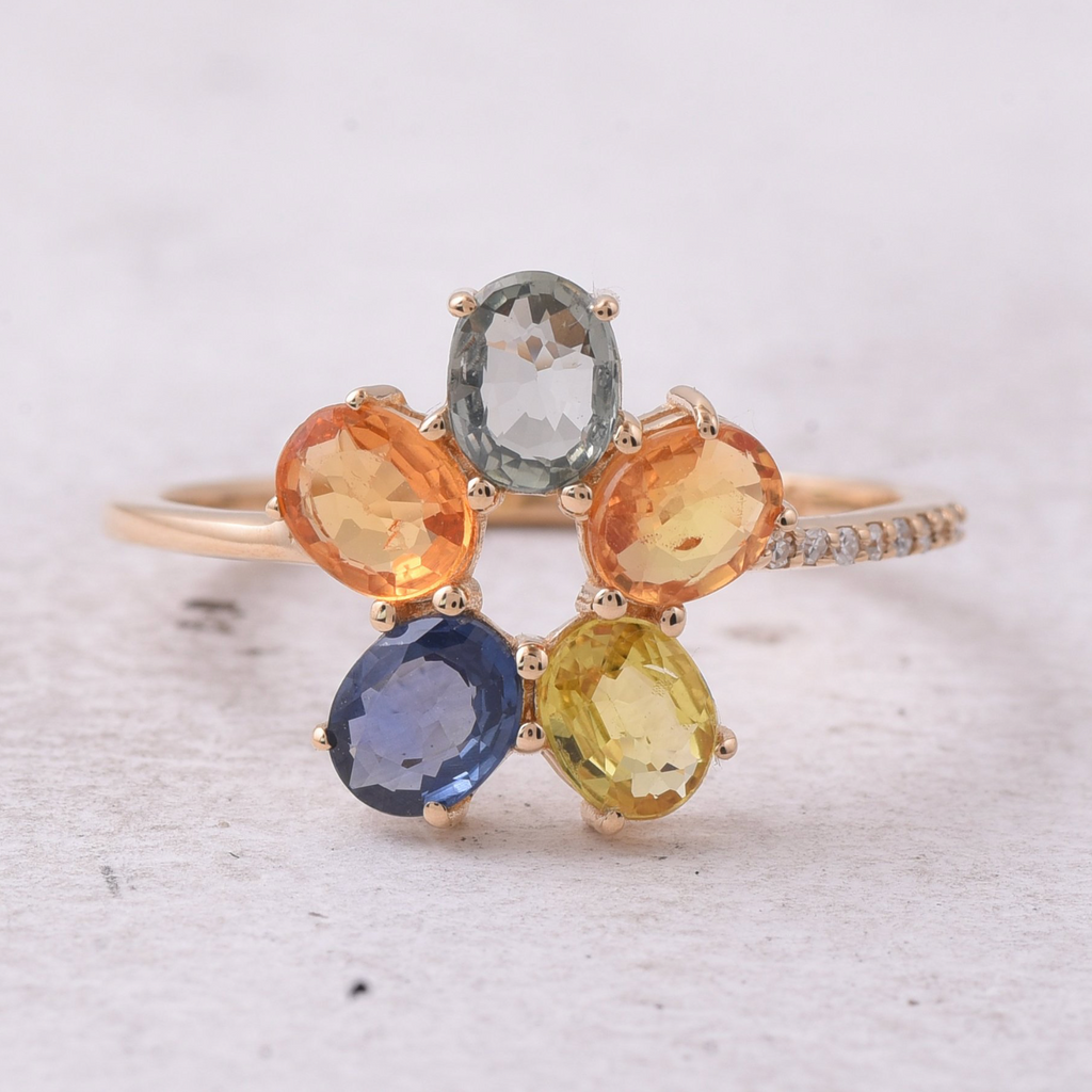 Natürlicher Multicolor-Saphir Ring – 14K Gold, 1,80 Karat Gesamtgewicht