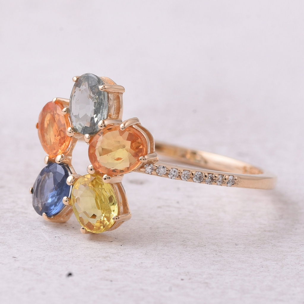 Natürlicher Multicolor-Saphir Ring – 14K Gold, 1,80 Karat Gesamtgewicht