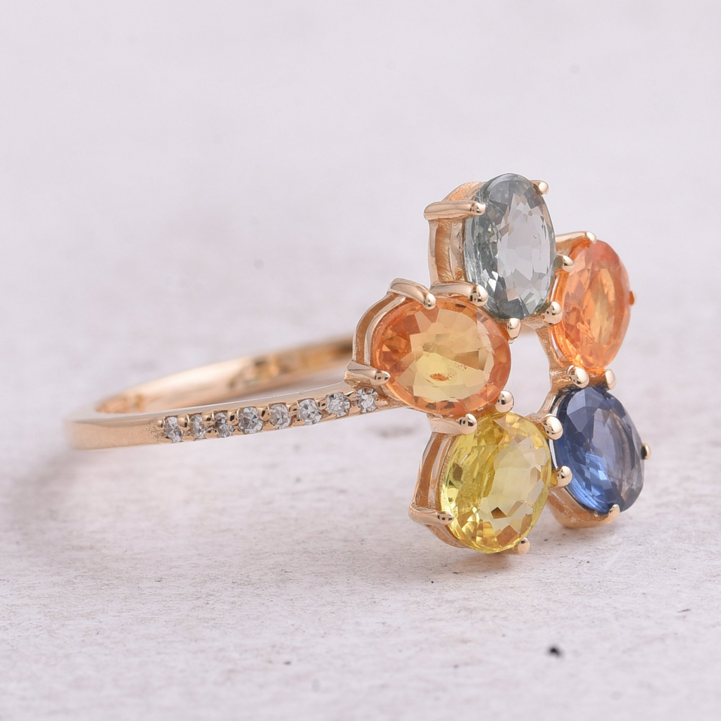 Natürlicher Multicolor-Saphir Ring – 14K Gold, 1,80 Karat Gesamtgewicht