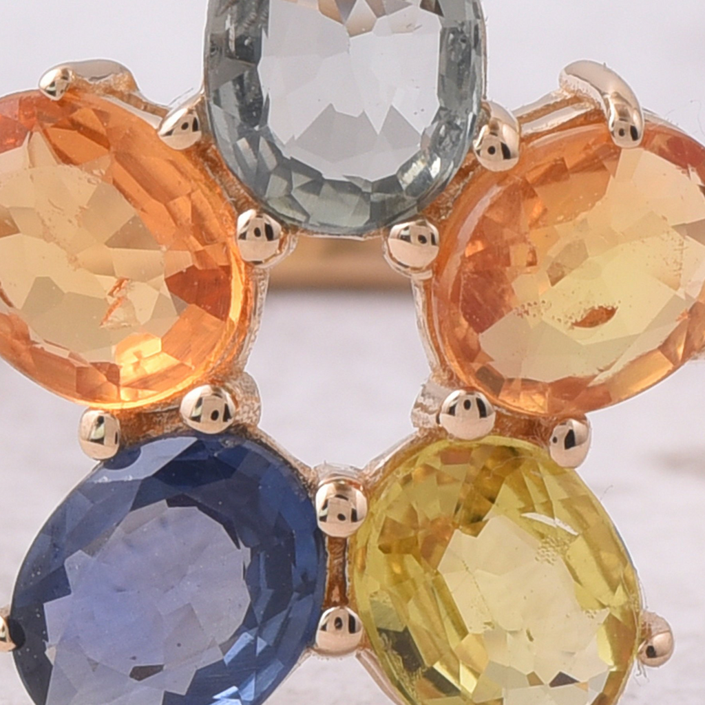 Natürlicher Multicolor-Saphir Ring – 14K Gold, 1,80 Karat Gesamtgewicht