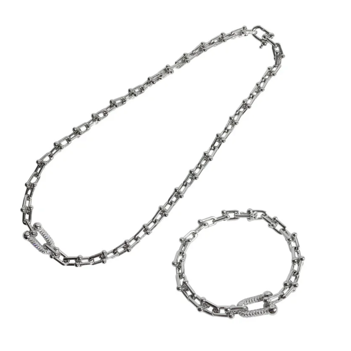 Halskette und Armband im Set - Ankerkette - Hufeisenstil - In 3 Farben