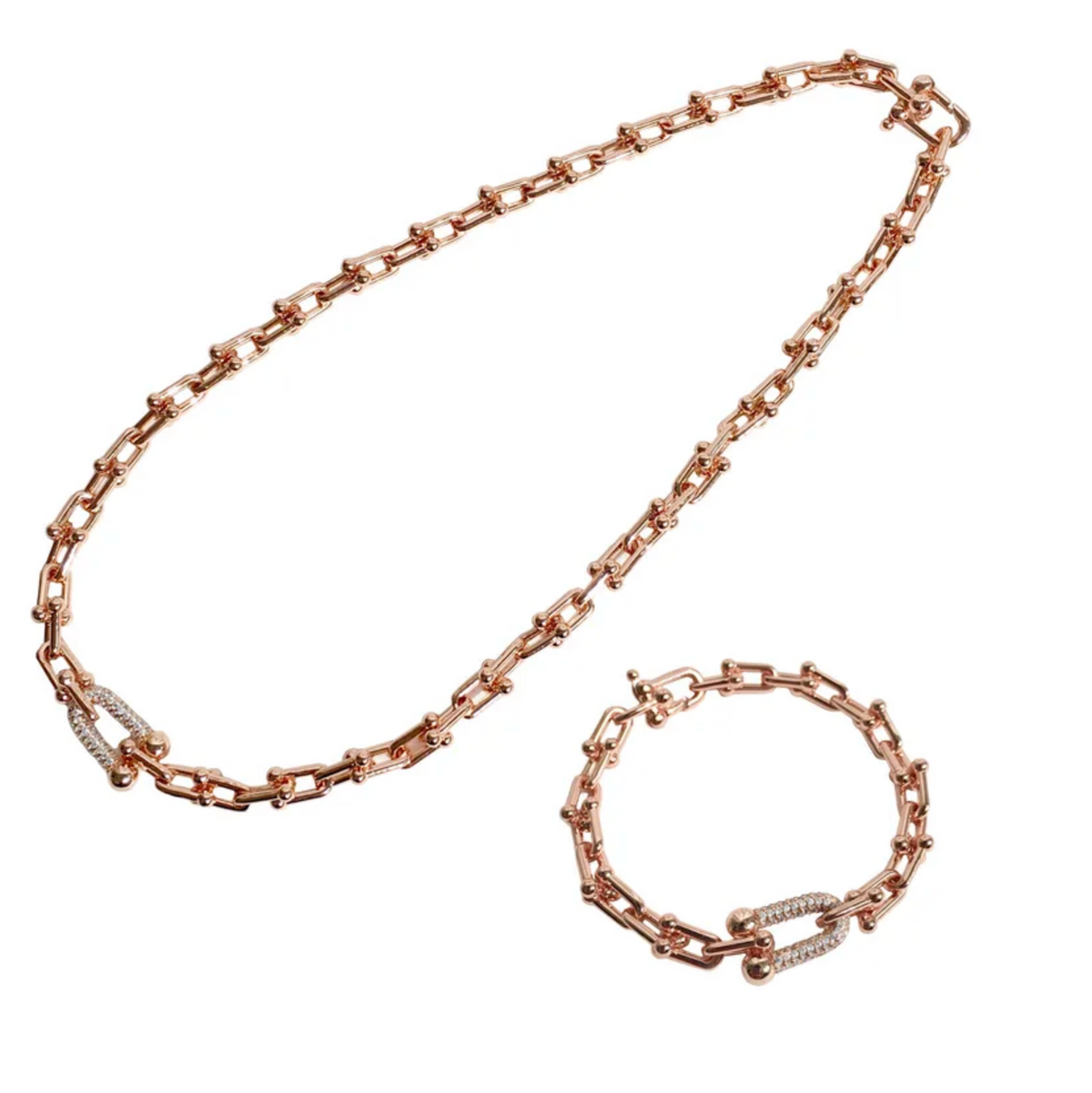 Halskette und Armband im Set - Ankerkette - Hufeisenstil - In 3 Farben
