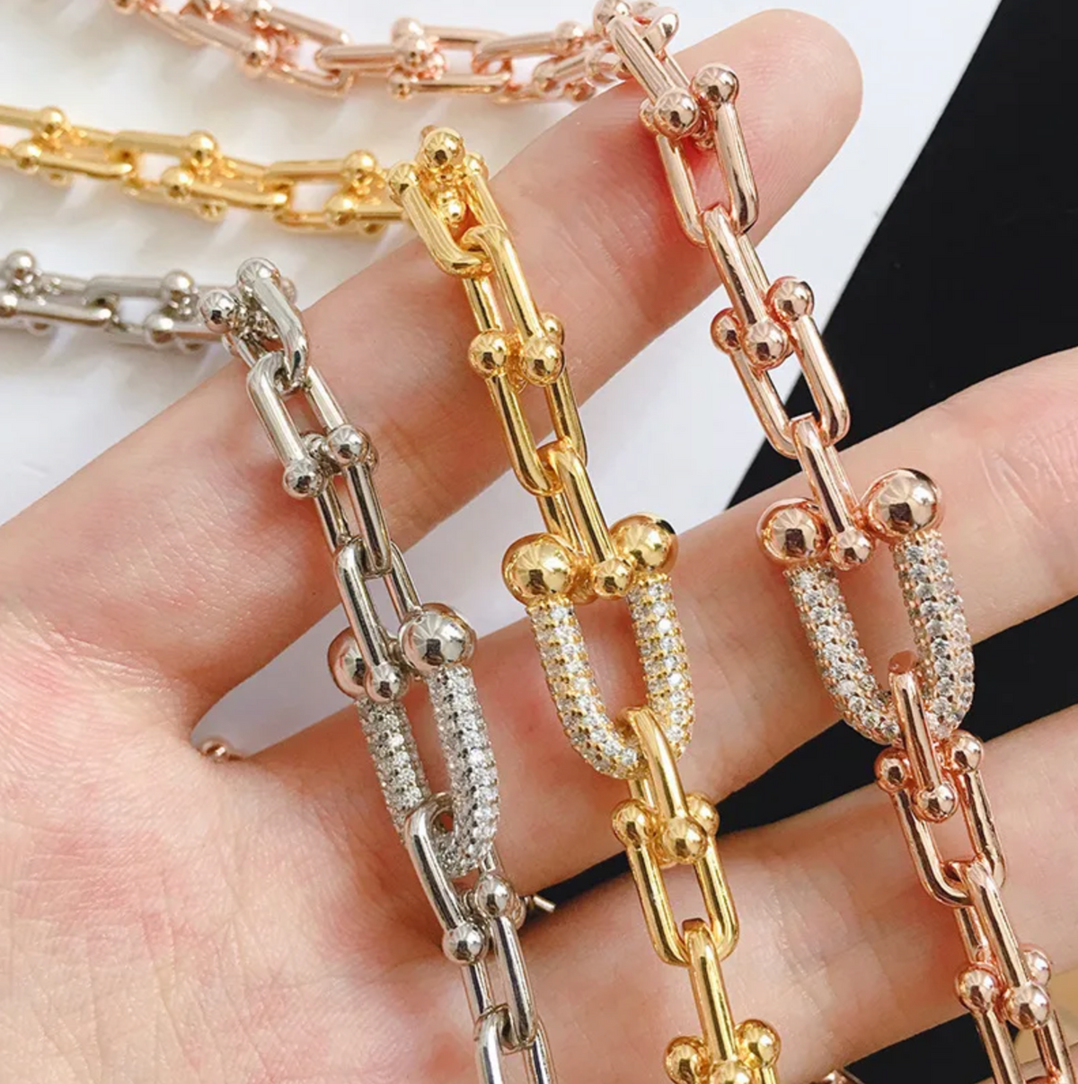 Halskette und Armband im Set - Ankerkette - Hufeisenstil - In 3 Farben