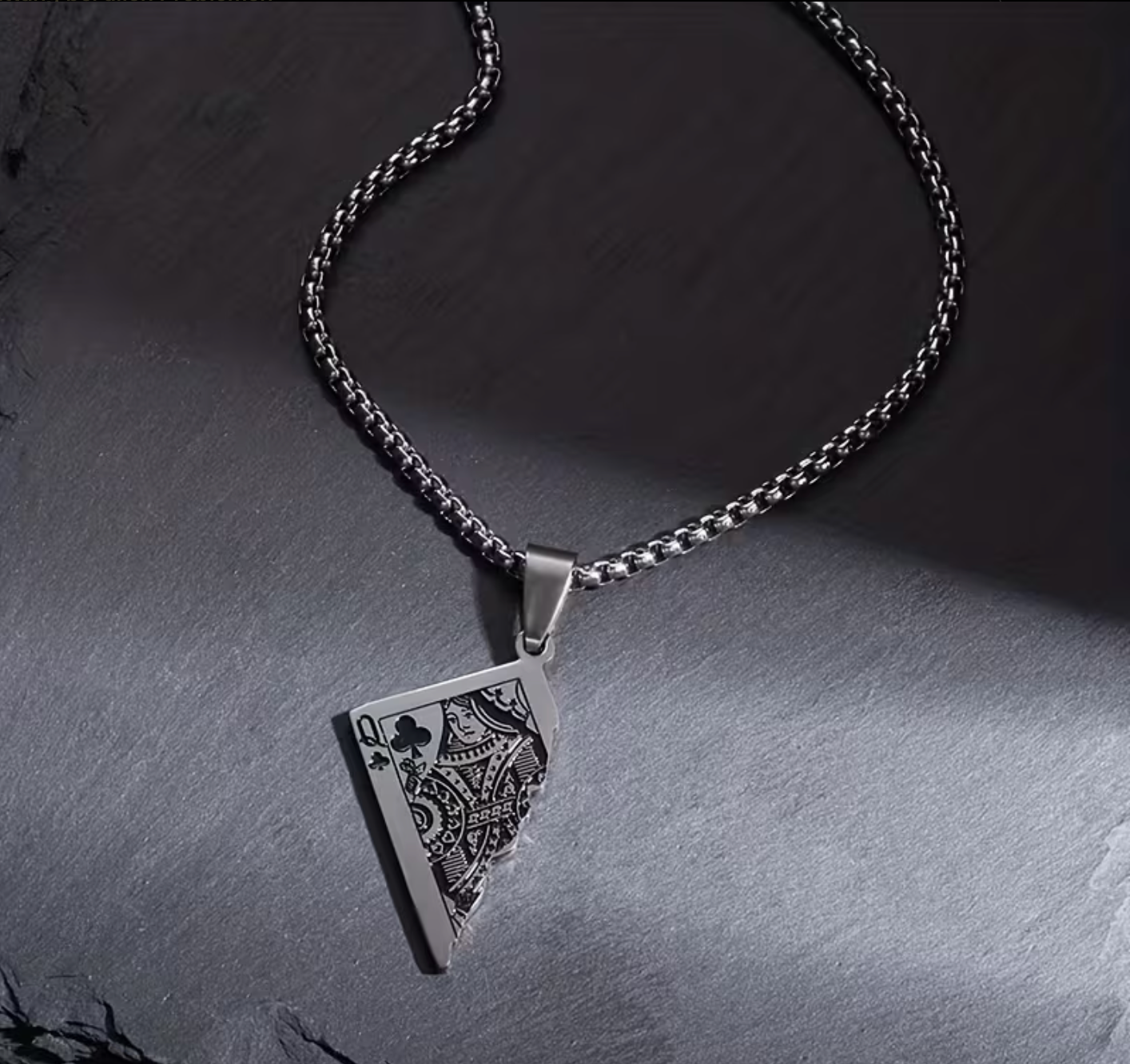 2er Set - Edelstahl Halsketten - Halbspielkarte König u. Königin - Partnerlook - 60 cm