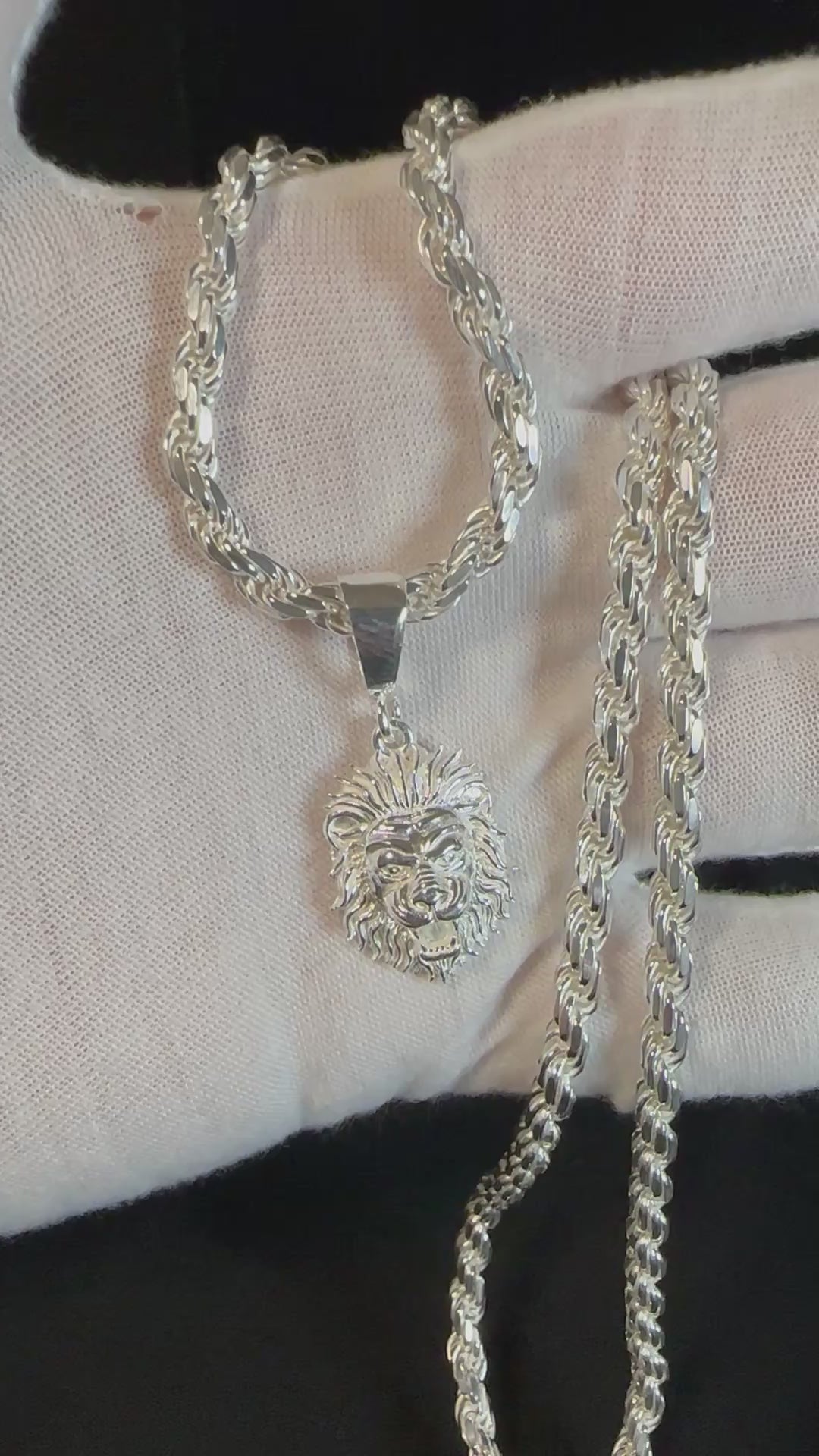 Massive Silberkette mit Löwen Anhänger - 925er Sterlingsilber - 43 gramm
